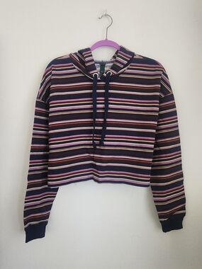 Striped Cropped Hoodie in Navy, Pink & Cream